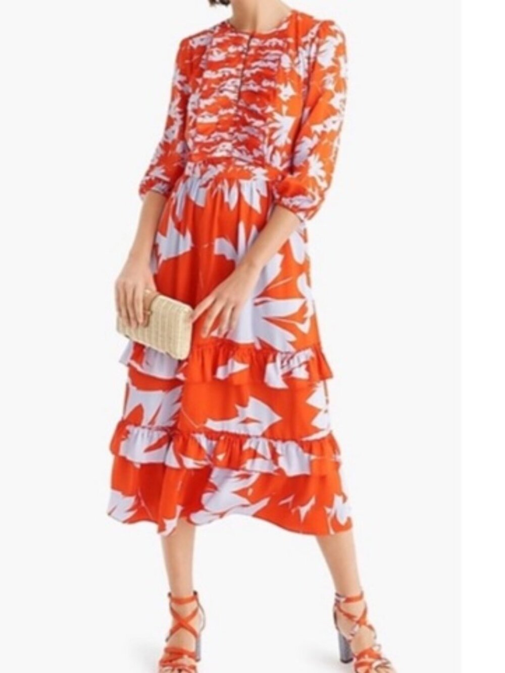 J. Crew Collection Midi Tiered Dress Ratti Print Ruffle Details SIZE 4